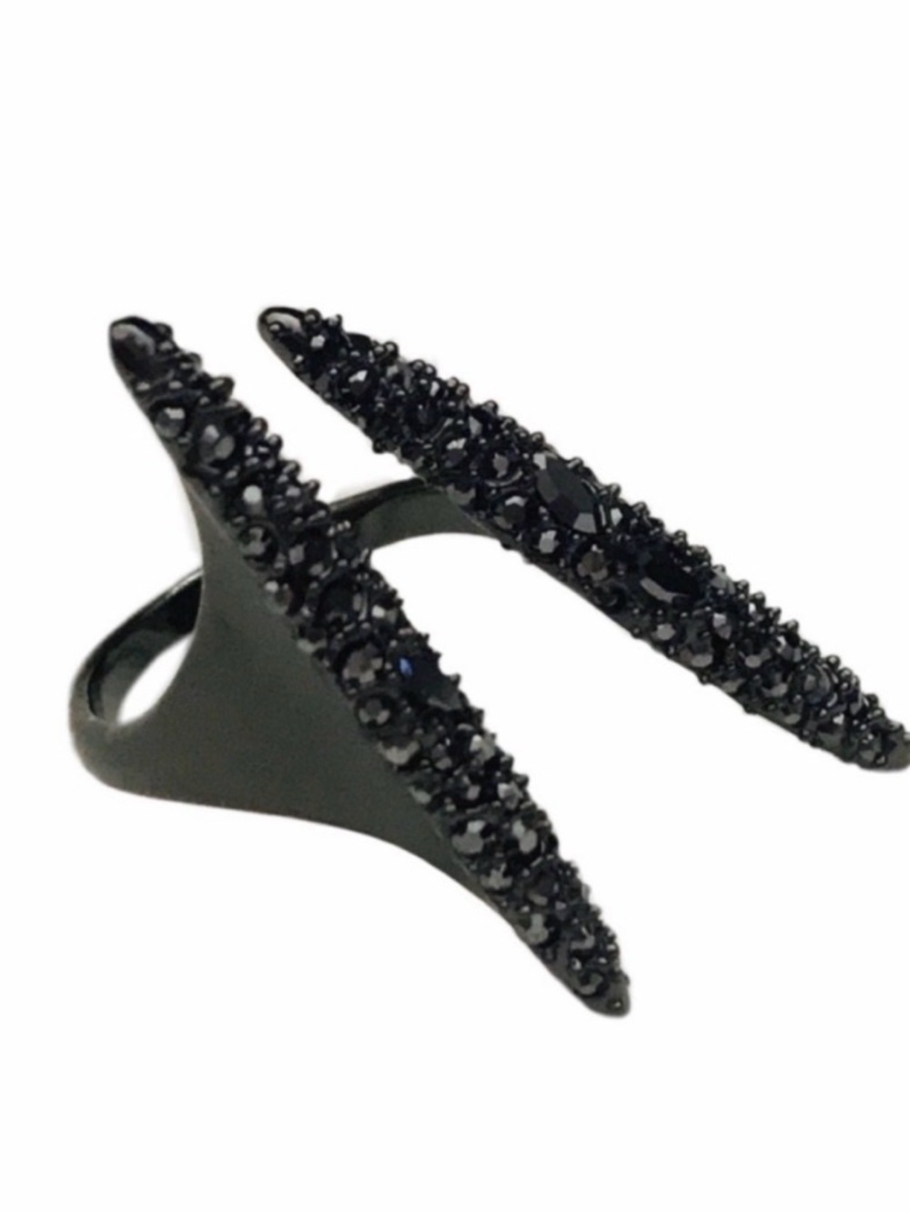 NEW Alexis Bittar Ring Modernist Crystal Spike Double Gunmetal Spear JL06